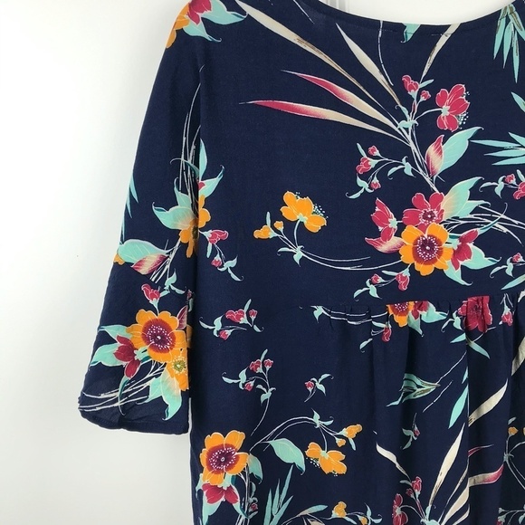 Kori America Navy Floral Pom Pom Boho Top- small - Picture 5 of 13